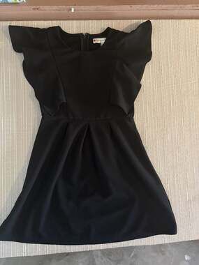 Poppies and Roses Girls Black Ruffle Sleeve Fit and Flare Dress Size 10